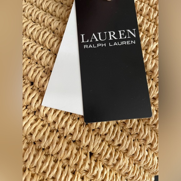 BRAND NEW - RALPH LAUREN LEATHER TRIM LARGE BRIE TOTE BAG STRAW AND BLUE LEATHER - Picture 5 of 7